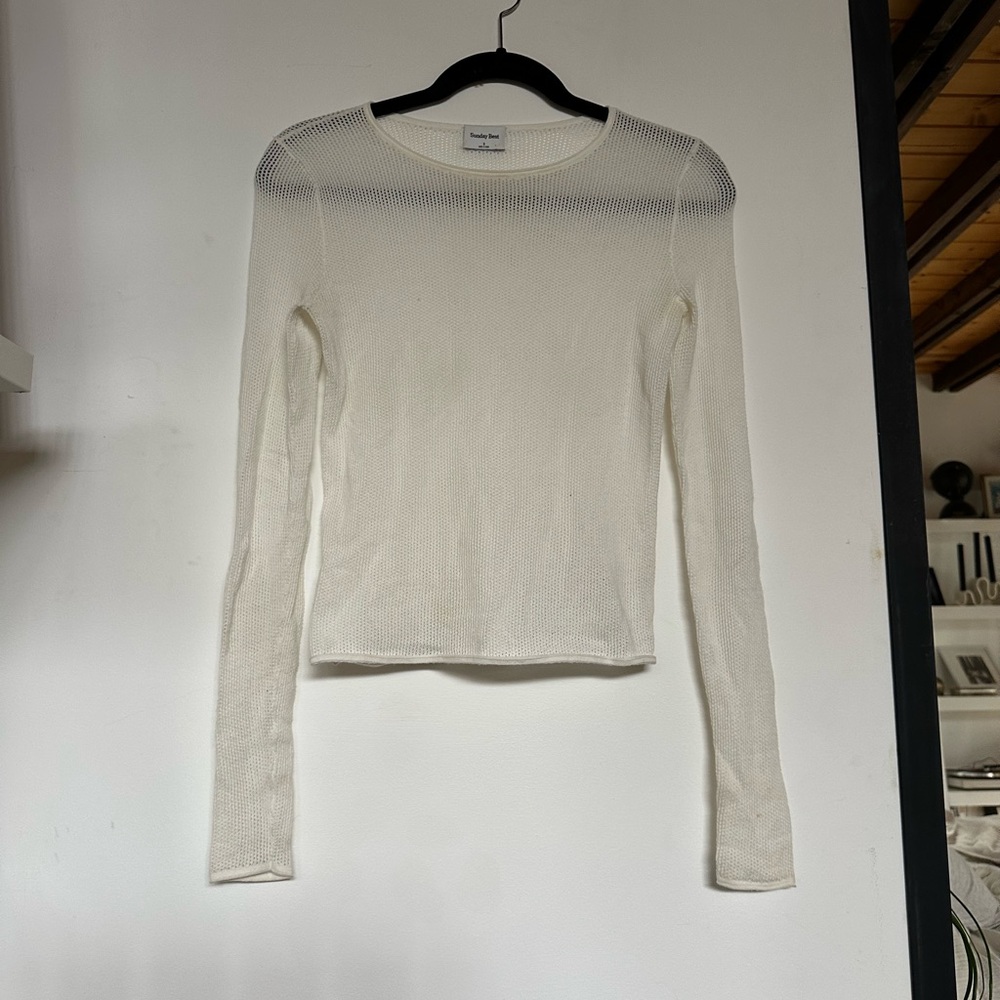 Aritizia Mesh White Long Sleeve Top